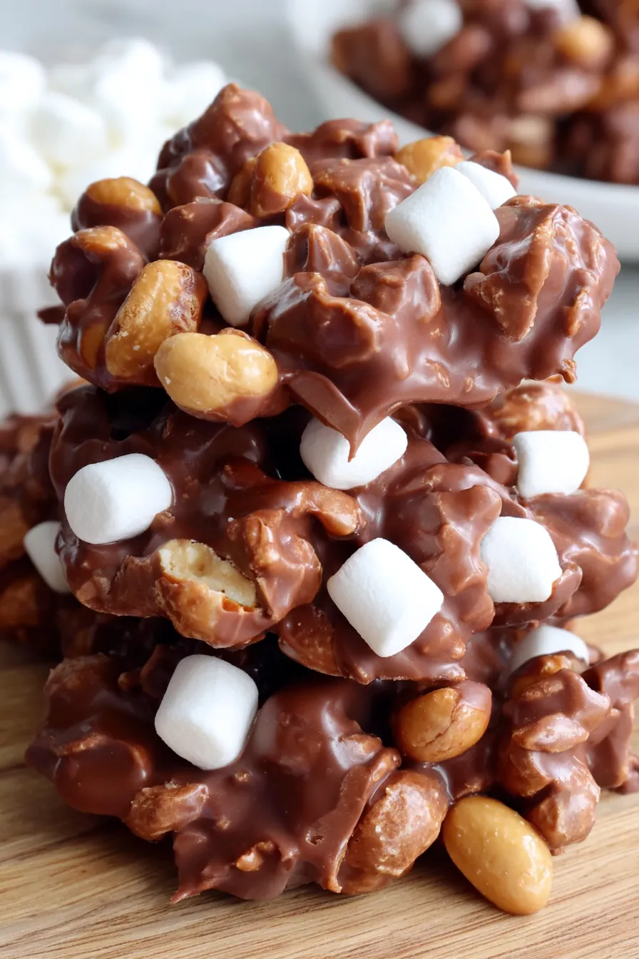 Finished peanut clusters cooling on waxed paper