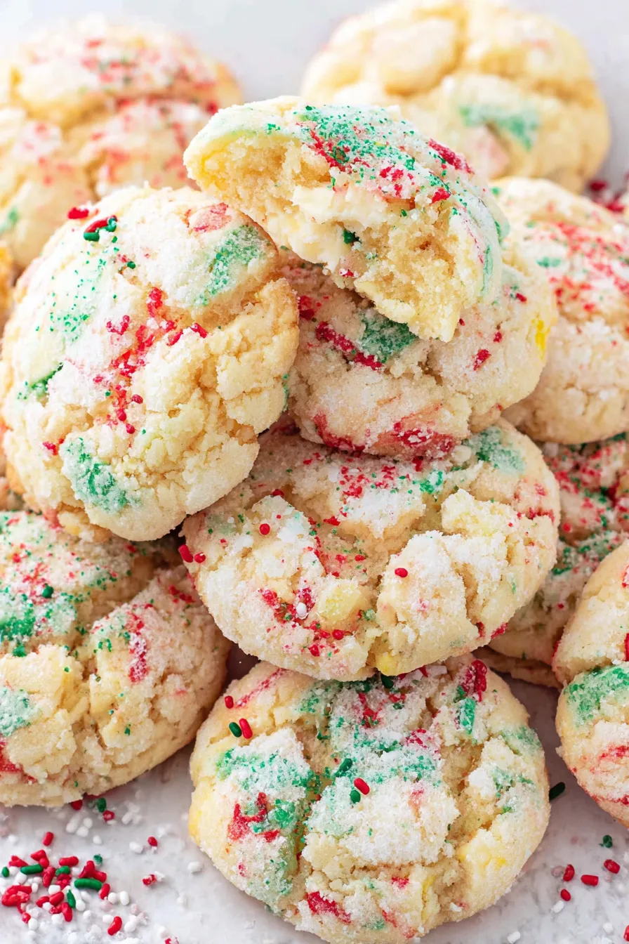 Close up of a festive sprinkle-studded cookie
