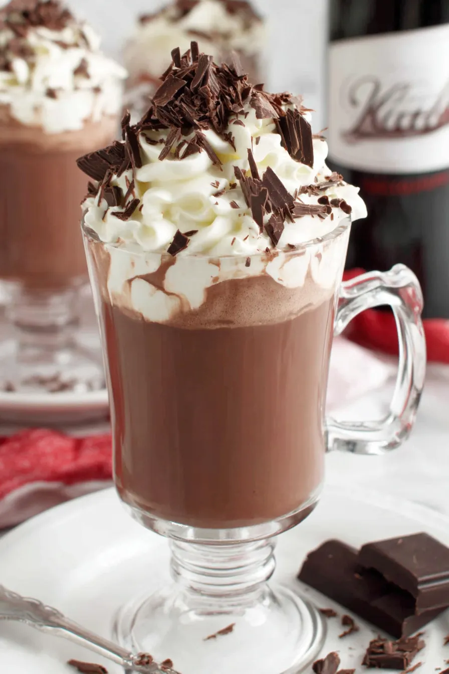 Baileys hot chocolate in a mug with cream