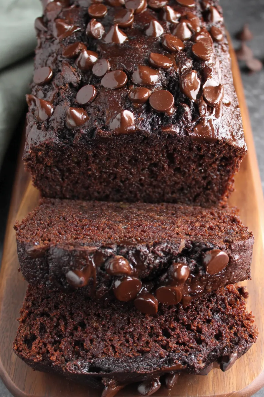 Chocolate banana bread cooling in loaf pan