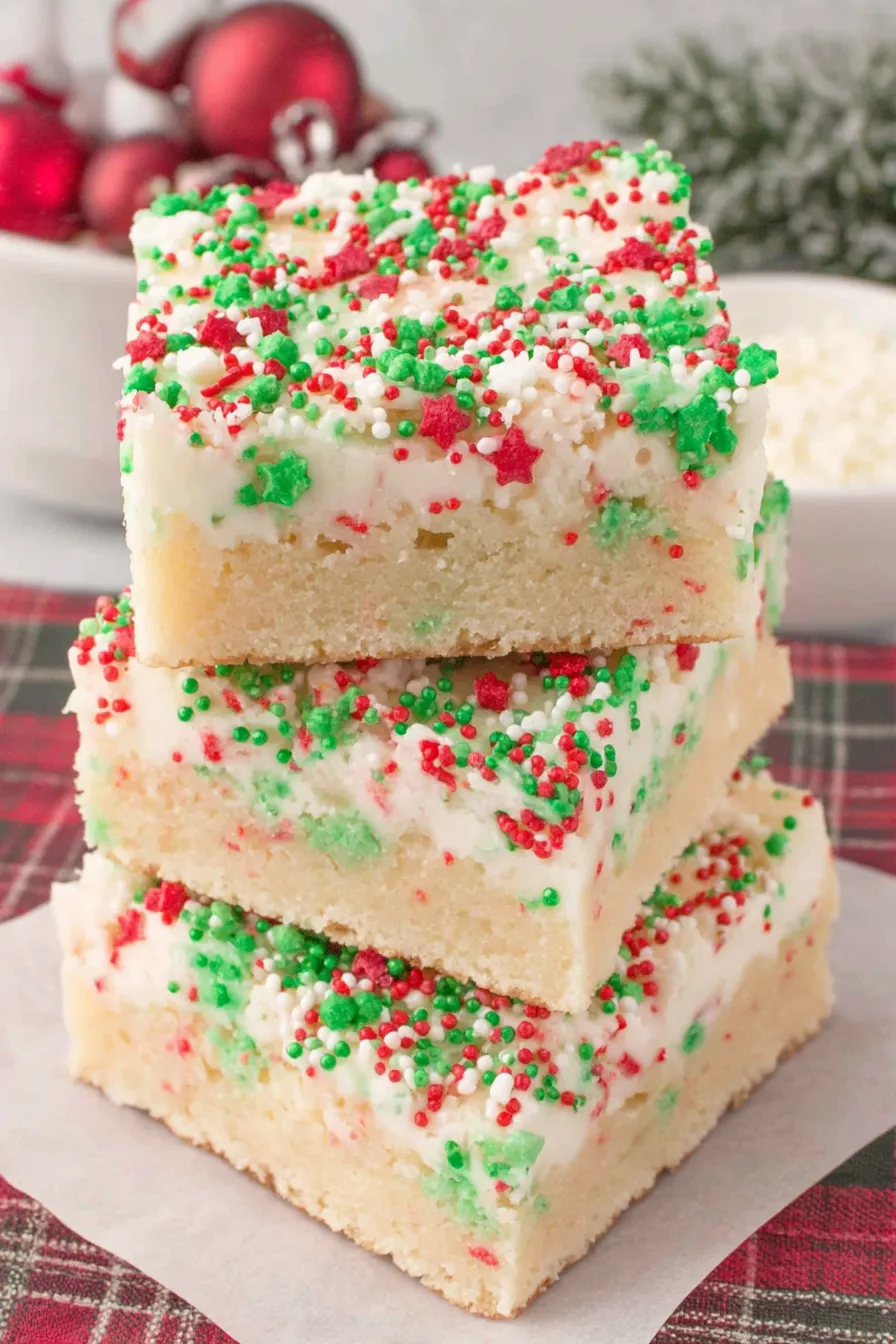 Sugar cookie bars cooling in a pan