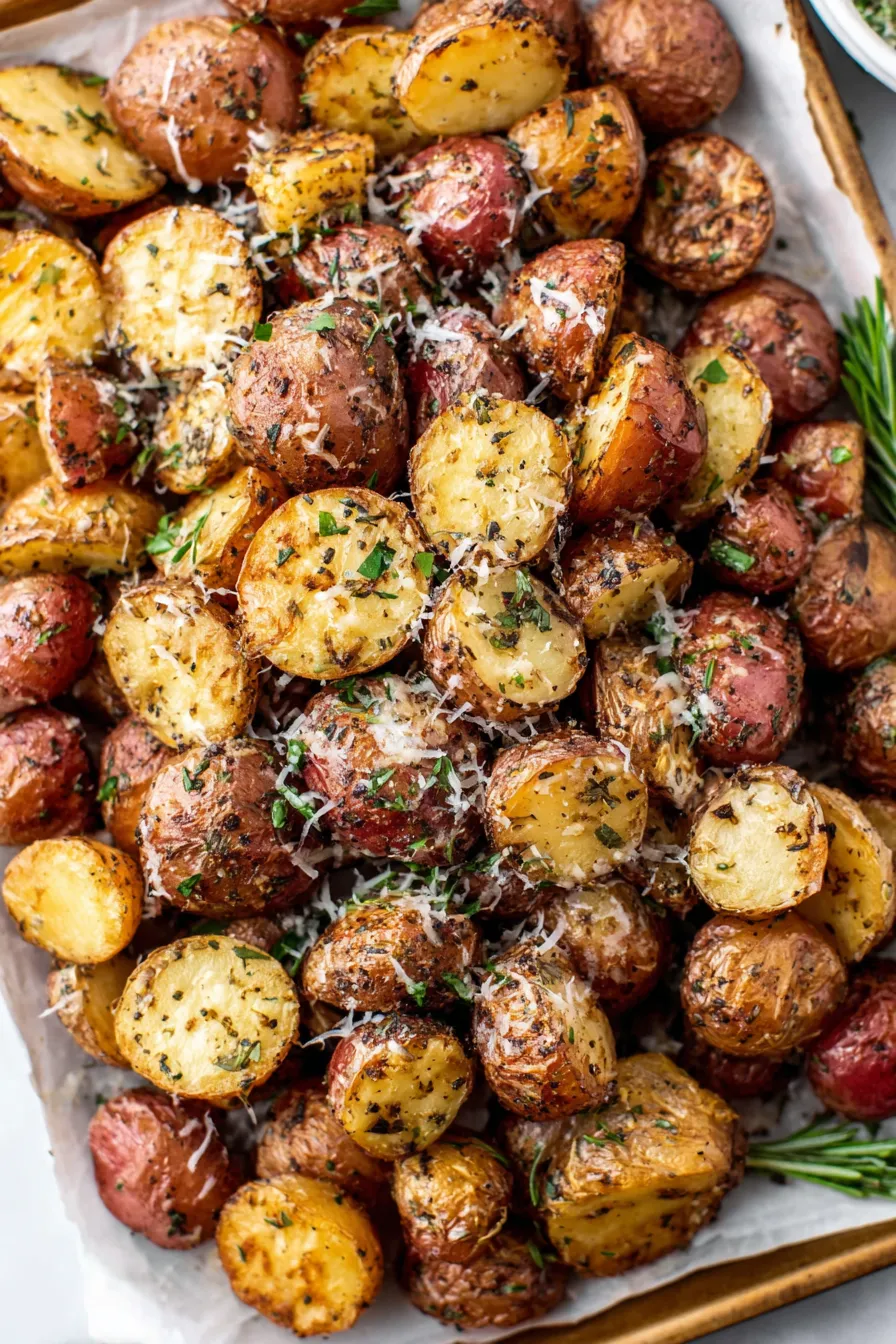 Sliced baby potatoes seasoned and arranged in foil packet