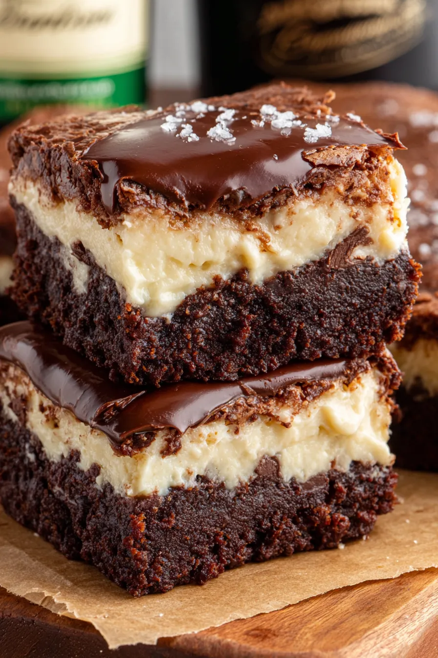 Fudgy Baileys brownies with buttercream layer