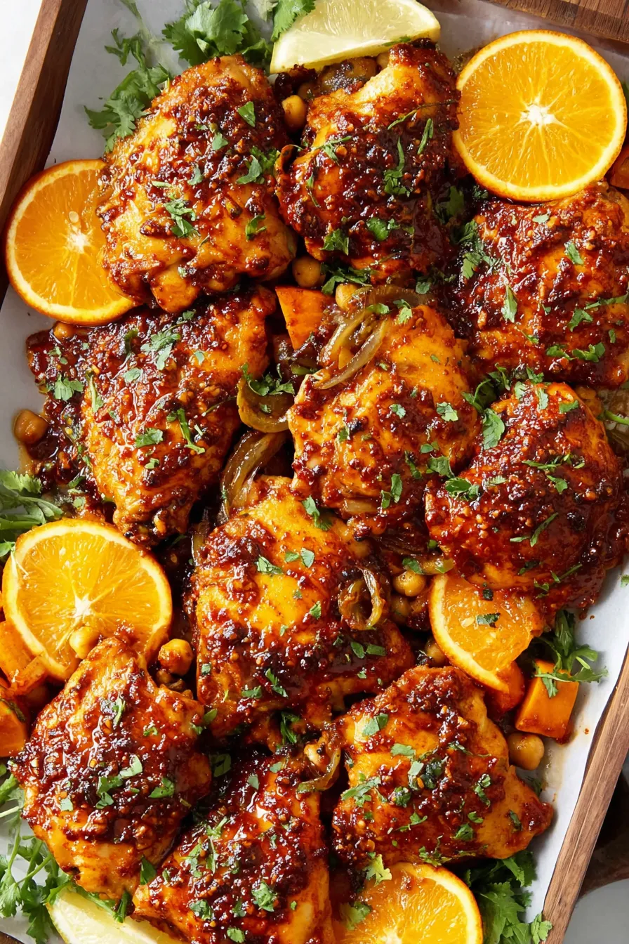 Close-up of harissa orange glazed chicken