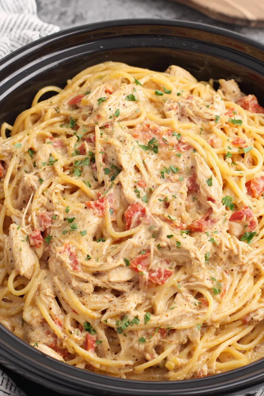 Bowl of creamy chicken spaghetti