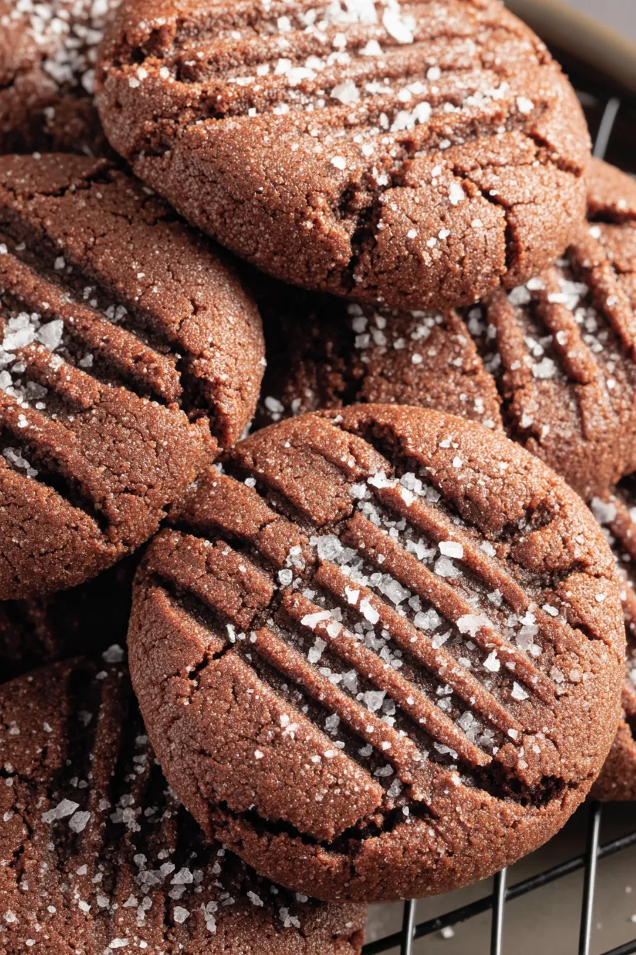 Freshly baked chocolate peanut butter cookies cooling on a wire rack