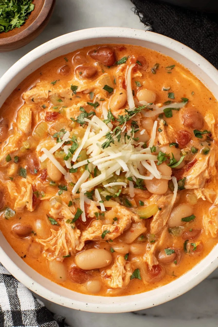 Serving suggestion for Buffalo Chicken Chili with cornbread