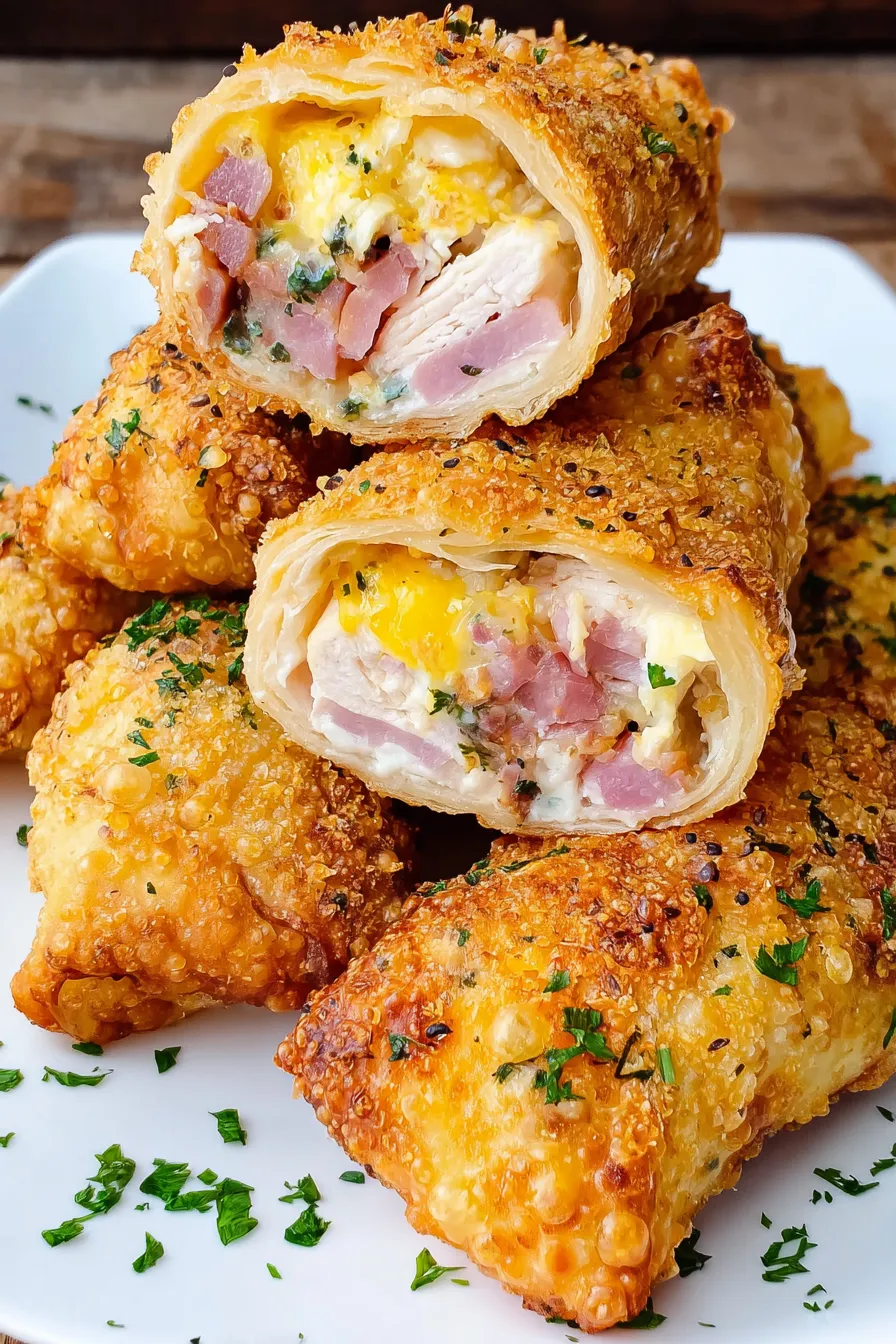 Crispy Chicken Greggs Egg Rolls on a serving board with dipping sauces