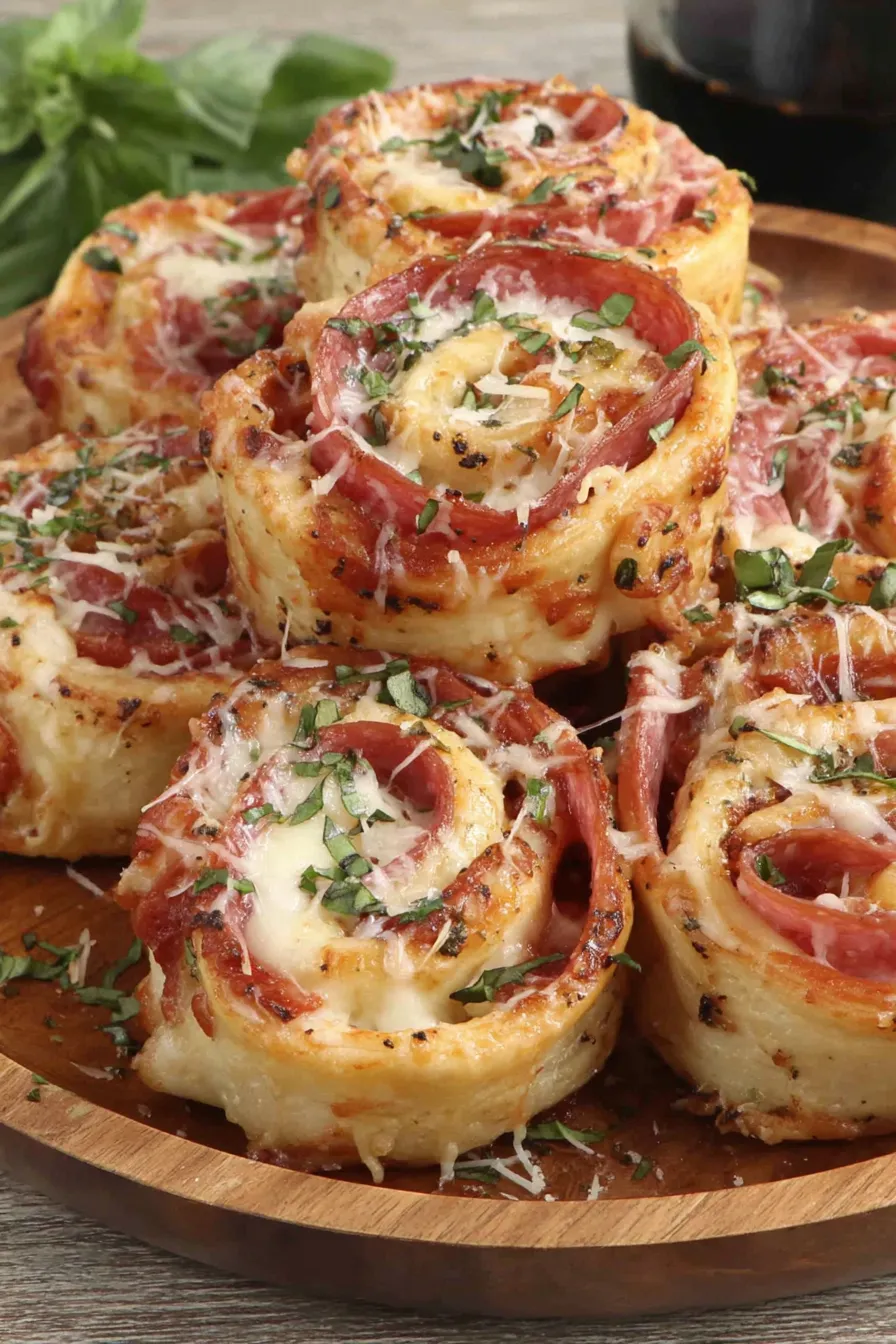Close-up of sliced tortilla pizza rolls