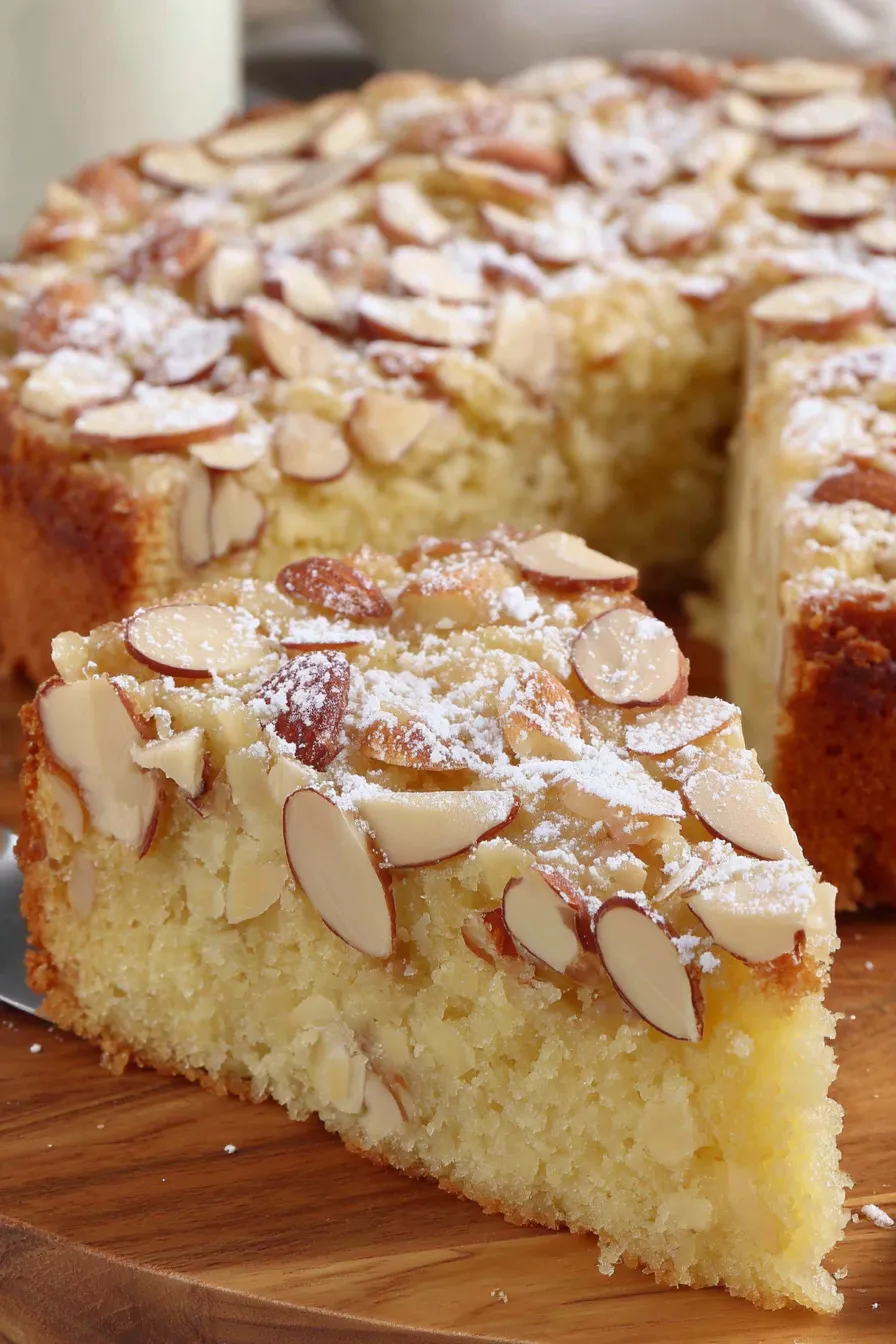 Slice of almond cake served with berries