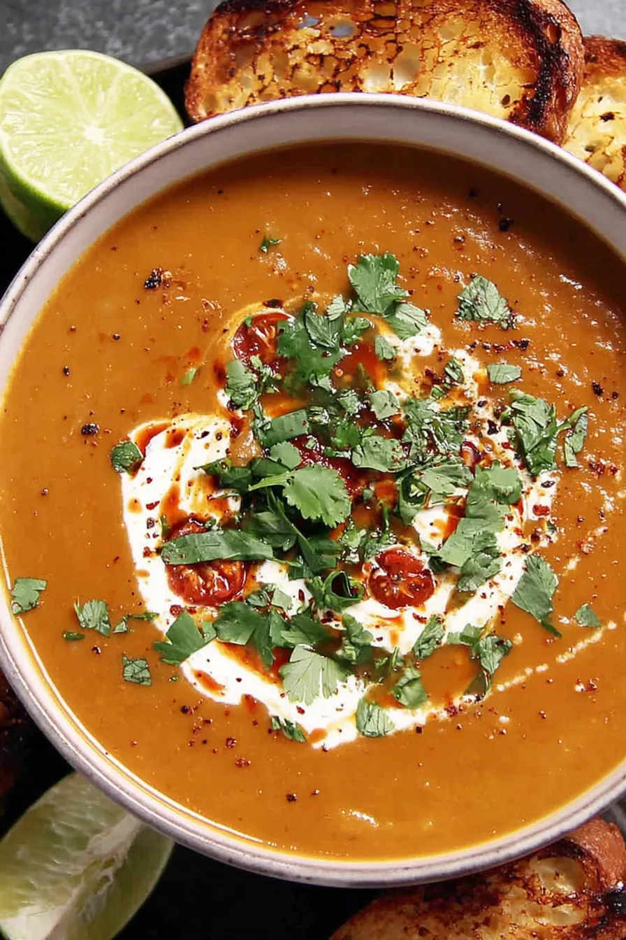 Roasted tomatoes and ingredients for spicy pinto bean soup