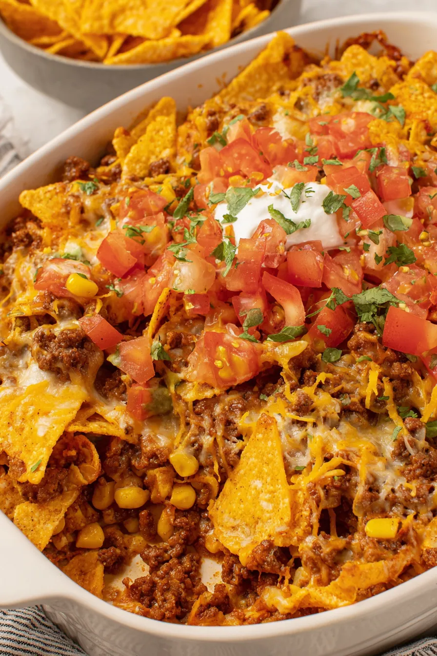 Doritos taco casserole fresh out of the oven
