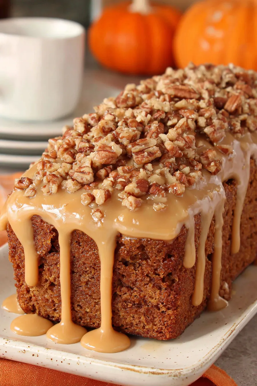 Sliced maple pumpkin bread with pecan topping