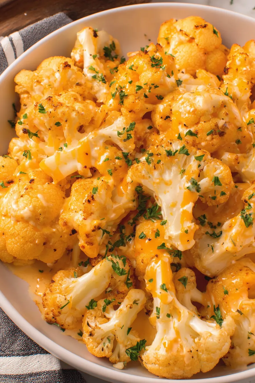 Cauliflower mac and cheese served with parsley