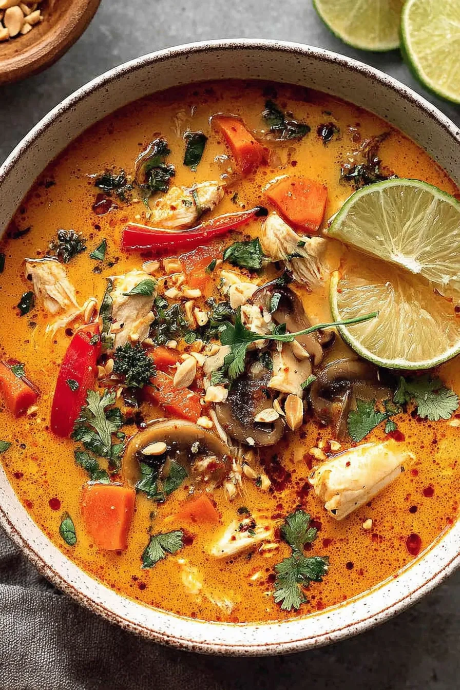 Ingredients laid out for Thai chicken soup