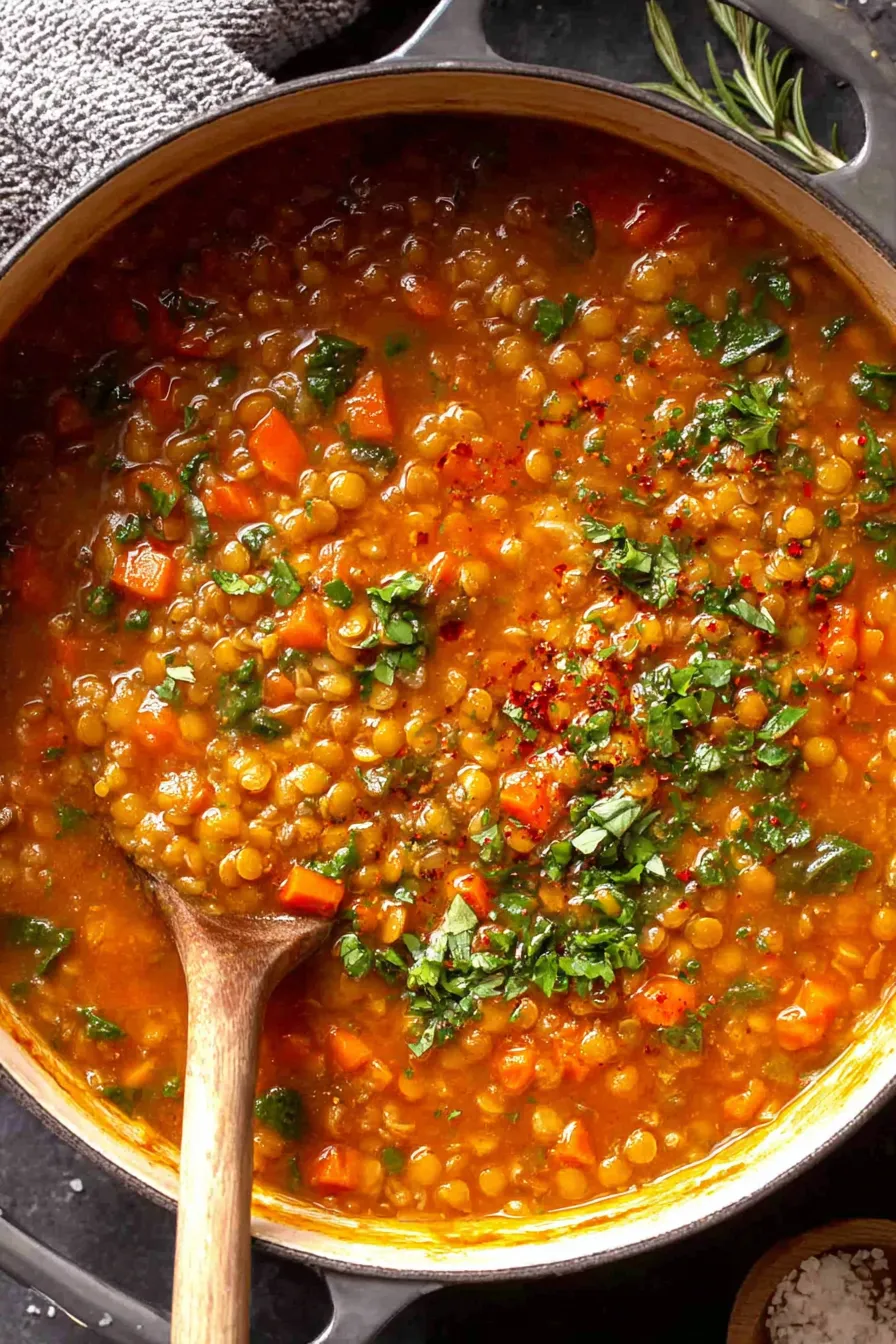Fresh parsley and grated Parmesan beside a bowl of lentil soup