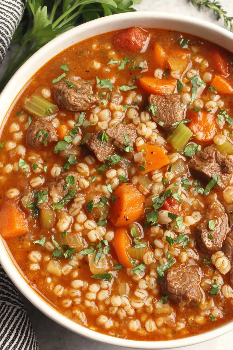 bowl of beef barley soup