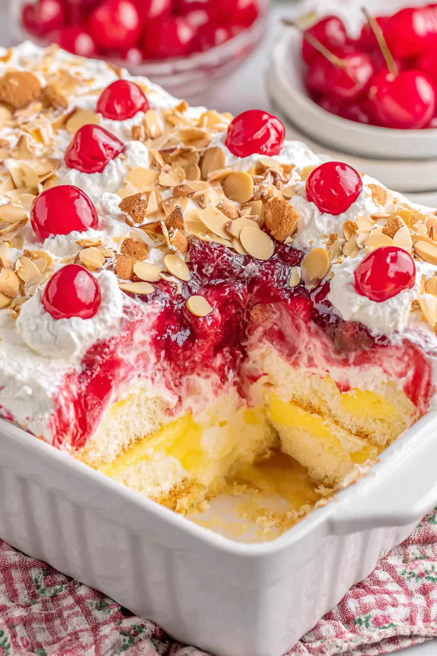 Slices of Heaven on Earth Cake in baking dish