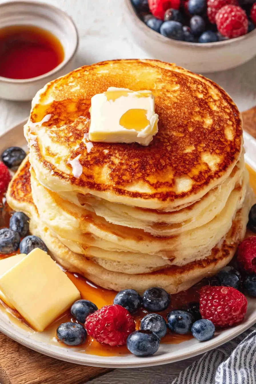 Fresh stack of fluffy vanilla pancakes