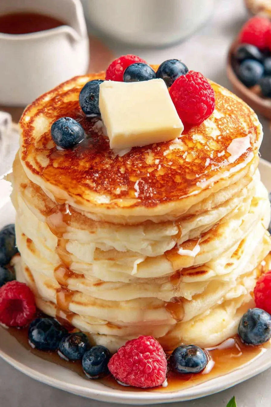 Pouring batter for pancakes on a griddle