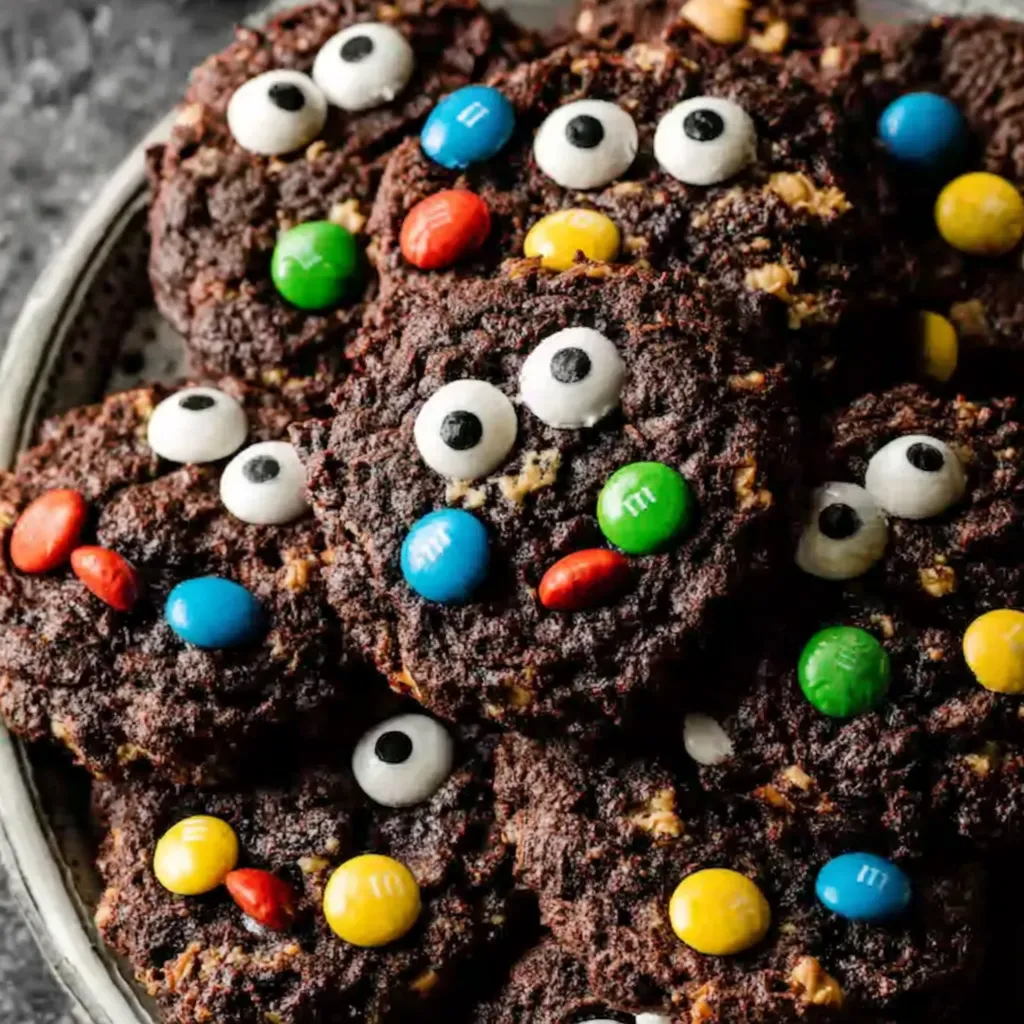 Chocolate Monster Cookies on a cooling rack