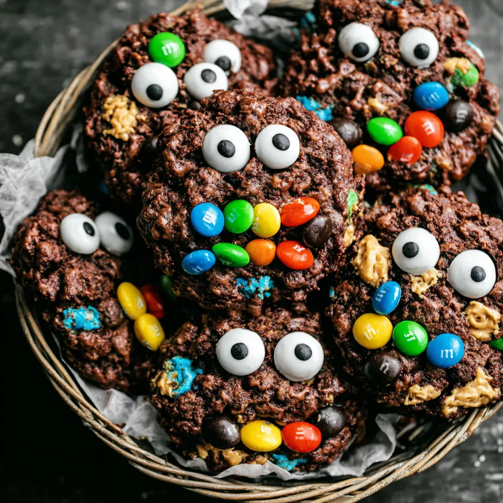 Close-up of a split Chocolate Monster Cookie showing texture