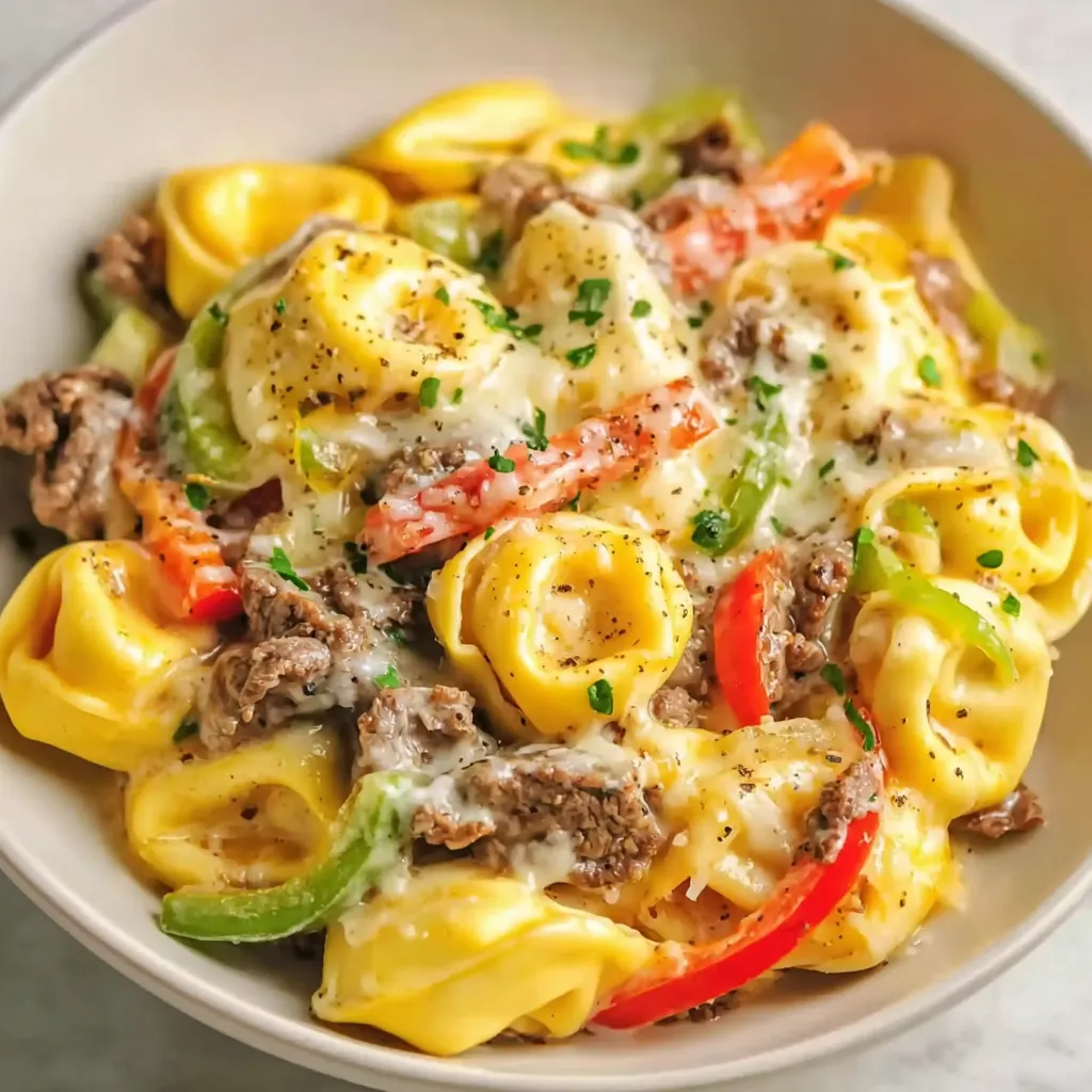 Crock Pot Cheesesteak Tortellini