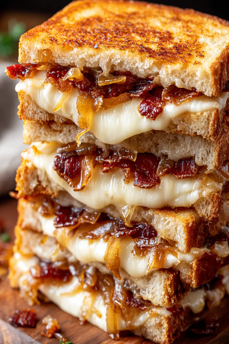 Close-up of sandwich filling with caramelized onions