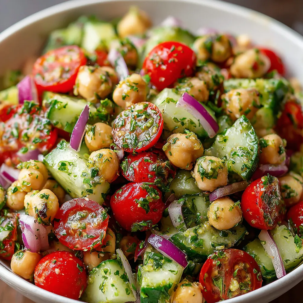 Chickpea Cucumber Tomato Salad with Lemon Parsley Vinaigrette