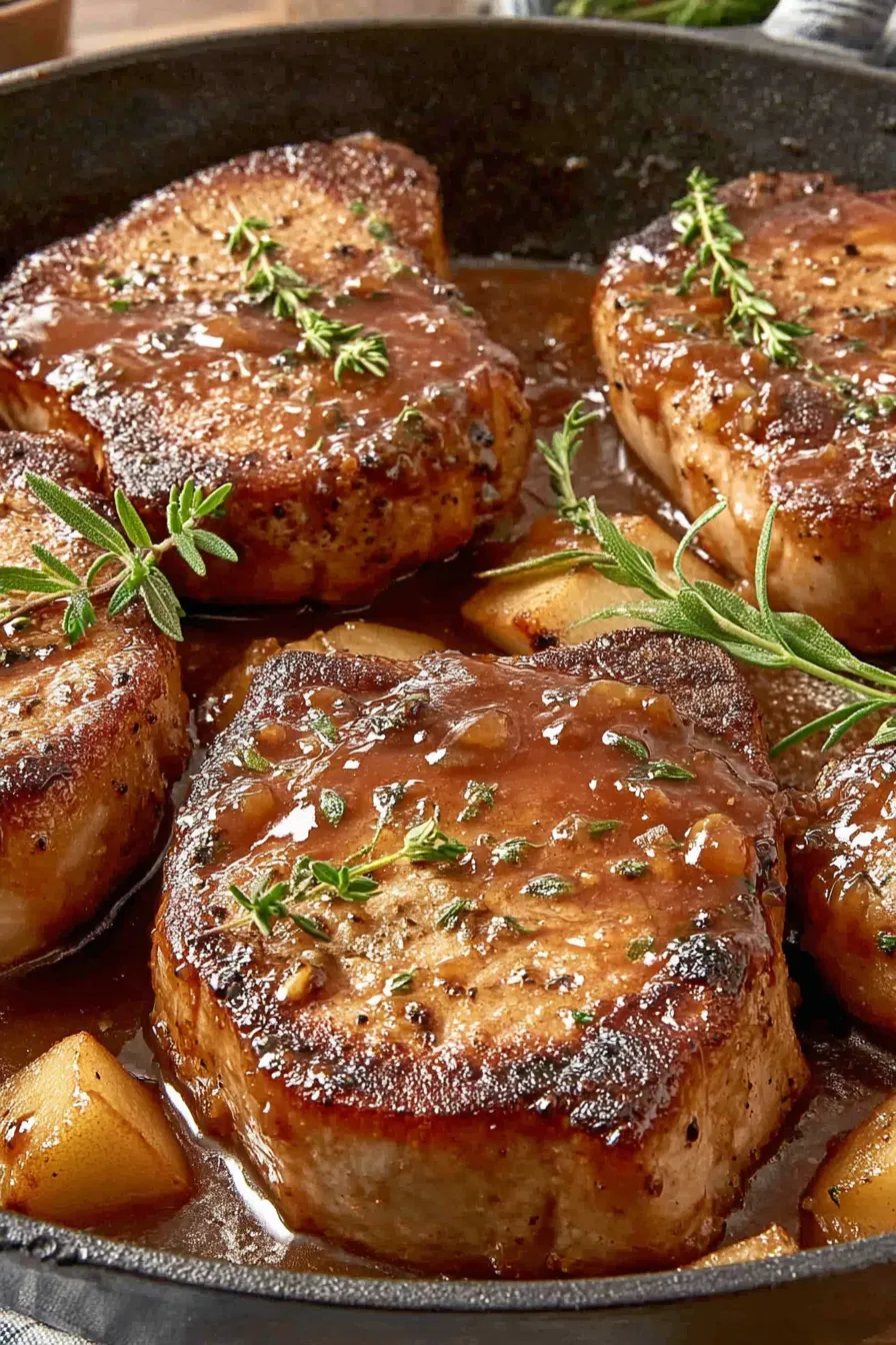 Apple slices and onions sautéing in skillet