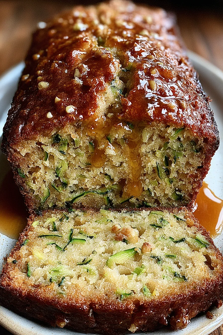Sliced zucchini bread with walnuts on a wooden board