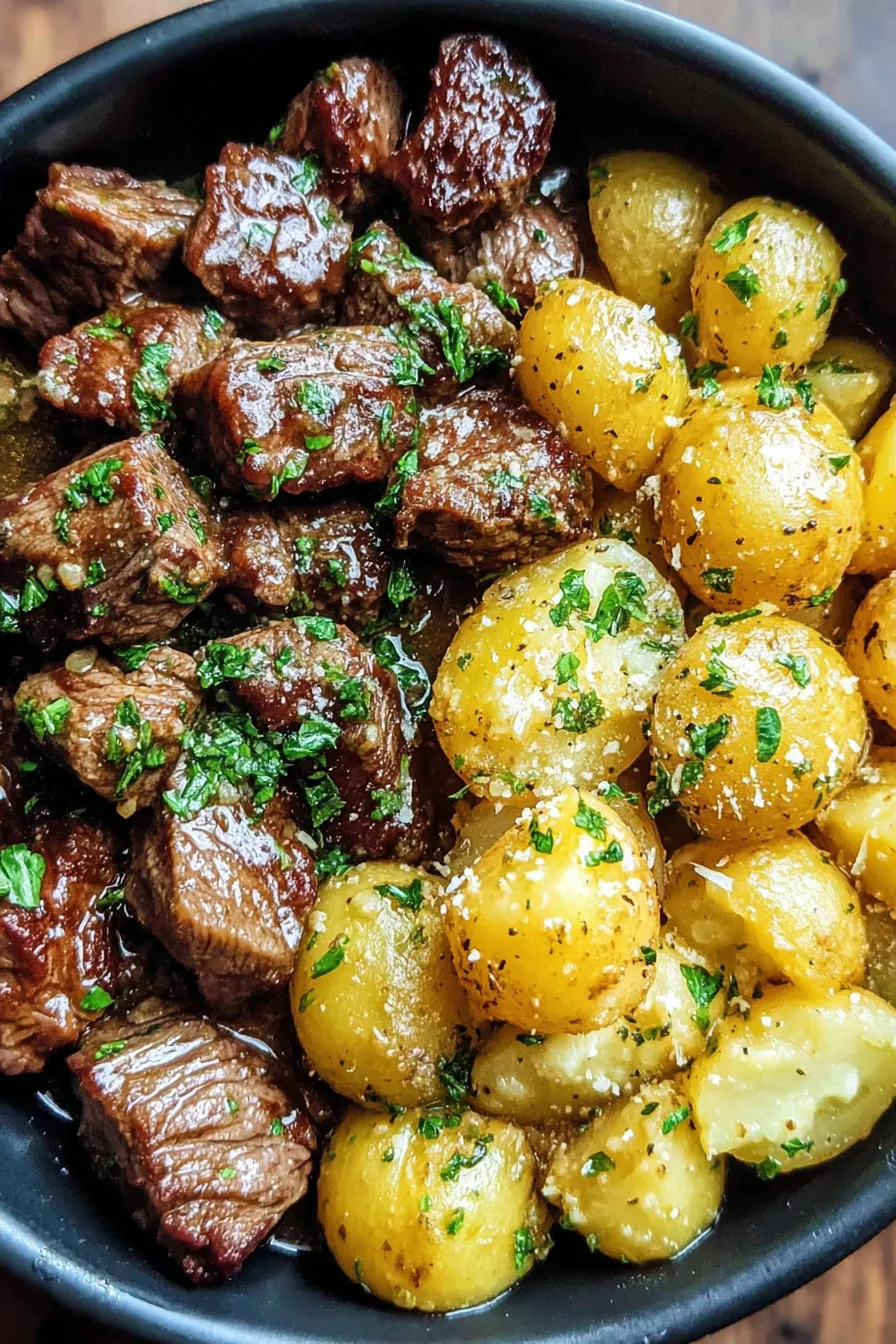 Seared beef bites in skillet ready for slow cooking