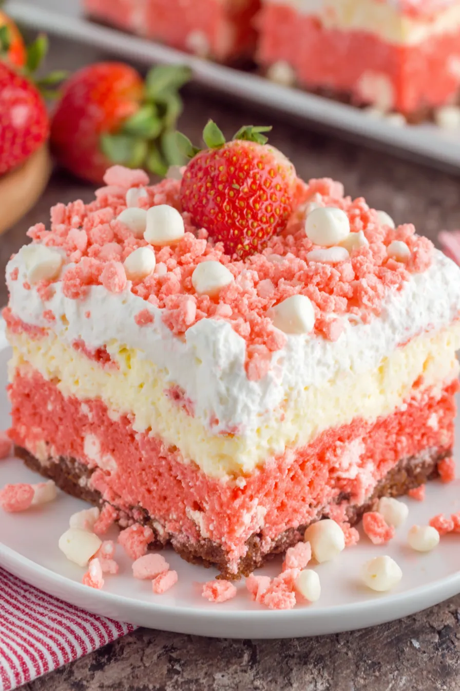 Crushed cookie topping mixed with strawberry syrup