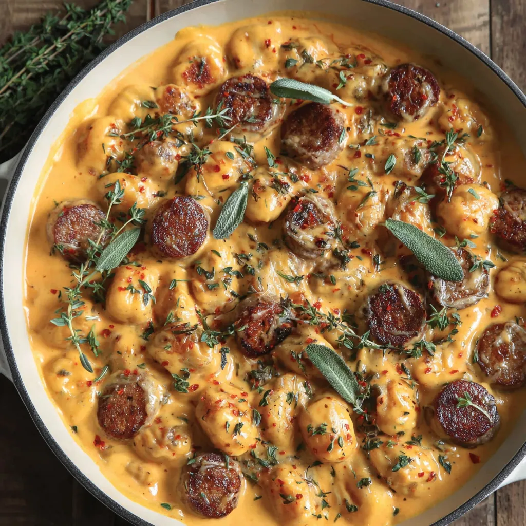 Creamy Butternut Squash Gnocchi with Sausage, Thyme, and Sage