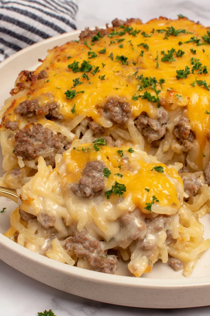 Casserole coming out of the oven with melted cheese