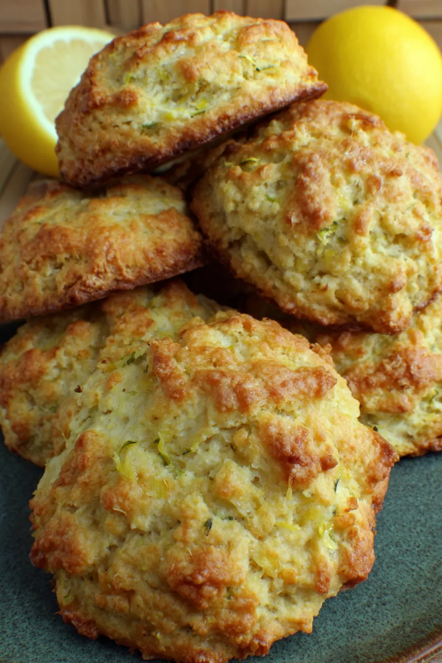 Freshly baked lemon zucchini scones on a parchment-lined baking sheet