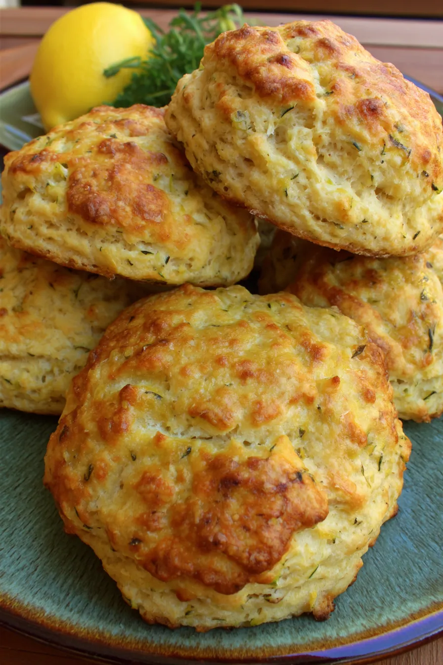 Stack of lemon zucchini scones with coarse sugar topping