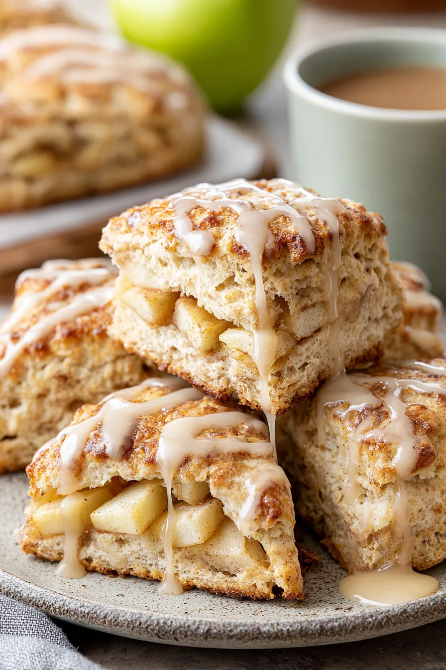 Freshly baked apple scones arranged on parchment paper