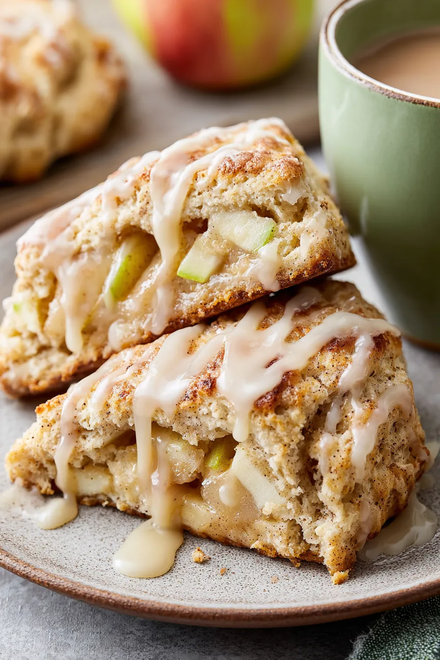 Maple glazed apple scone drizzled with glaze