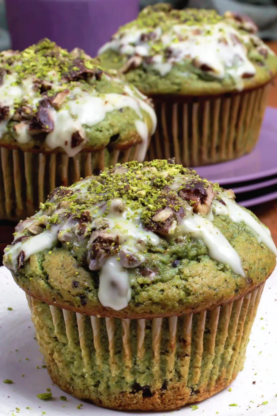 Close-up of matcha muffin interior with white chocolate