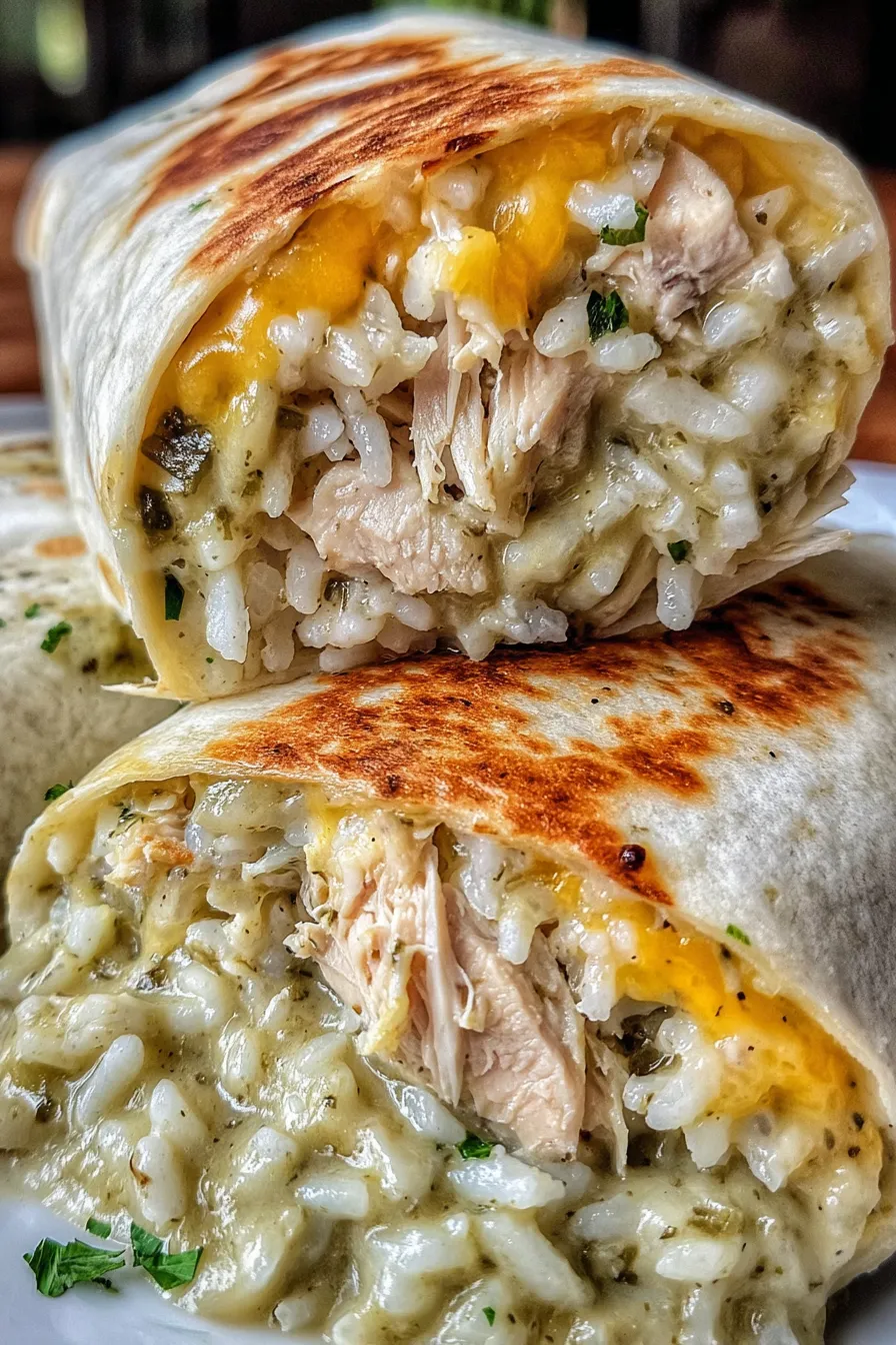 Smoked chicken green chile burritos on a skillet