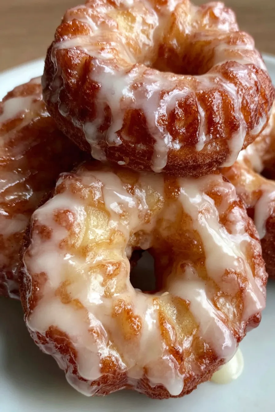 Freshly baked apple donuts cooling on a wire rack