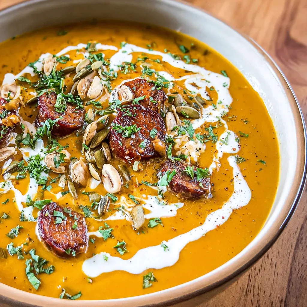 Delicious Pumpkin Soup with Chorizo