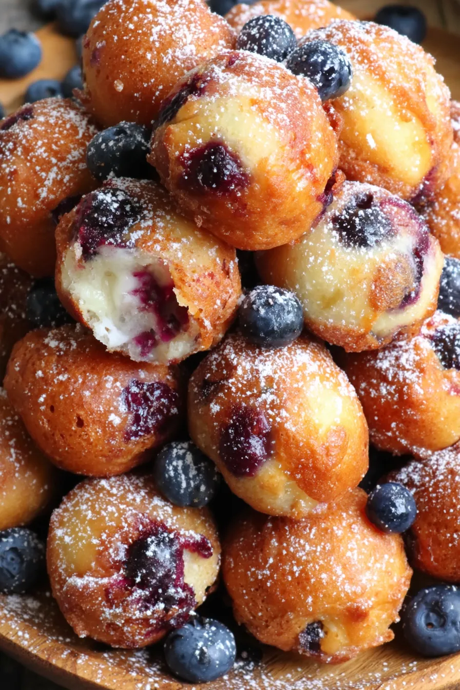 Tray of baked blueberry fritter bites cooling on a rack
