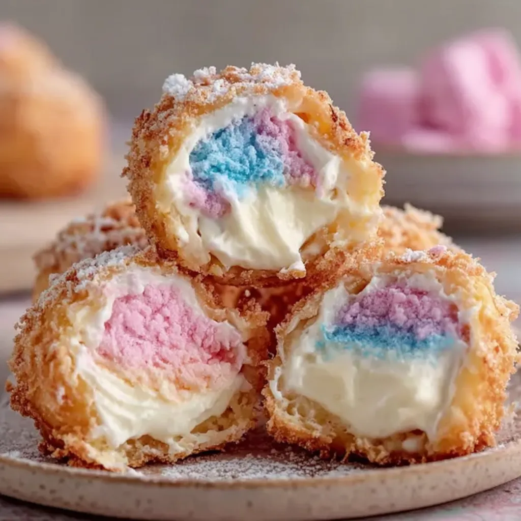 Crispy Cotton Candy Cheesecake Bombs