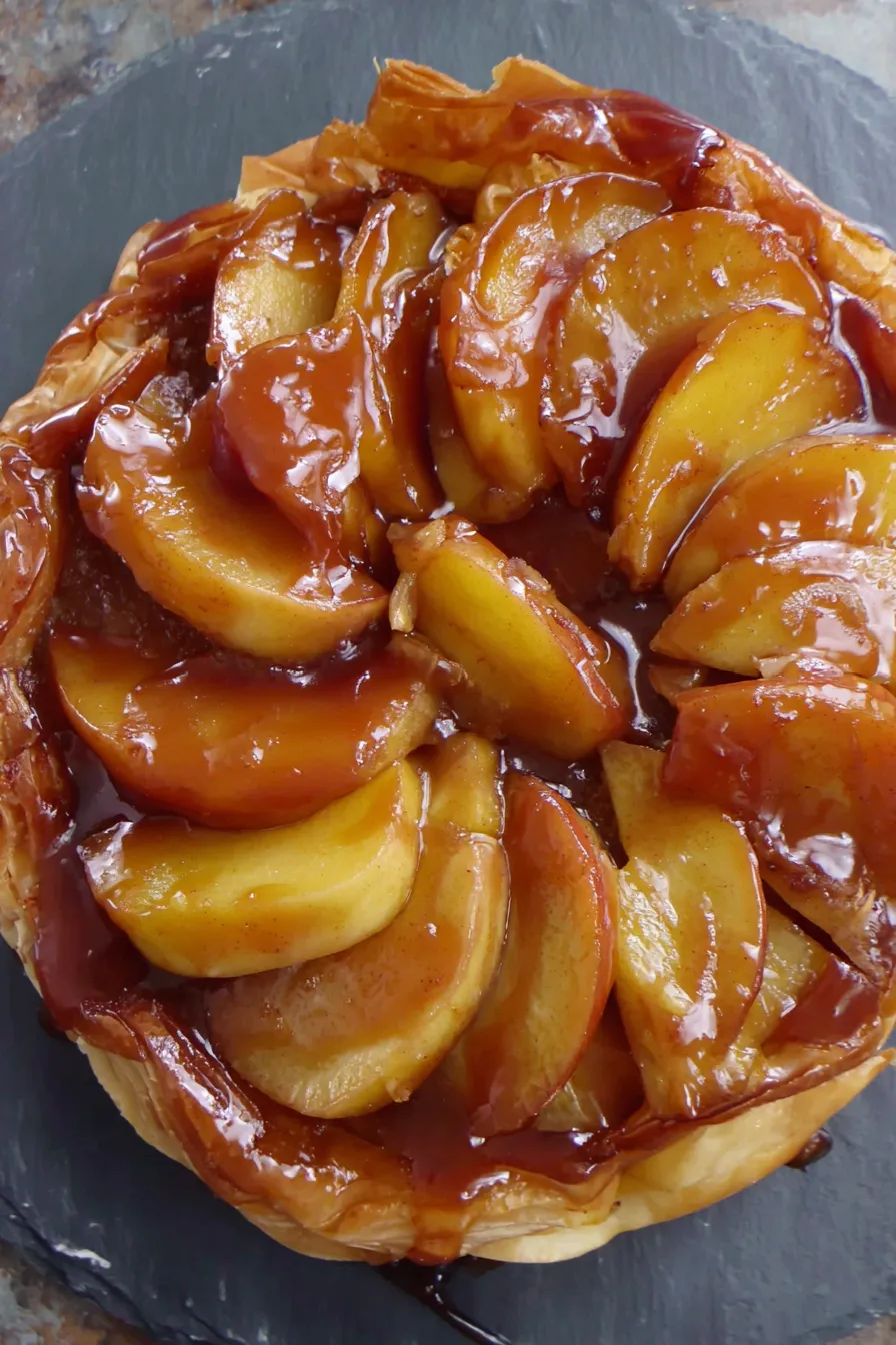 Finished tarte Tatin on a serving plate