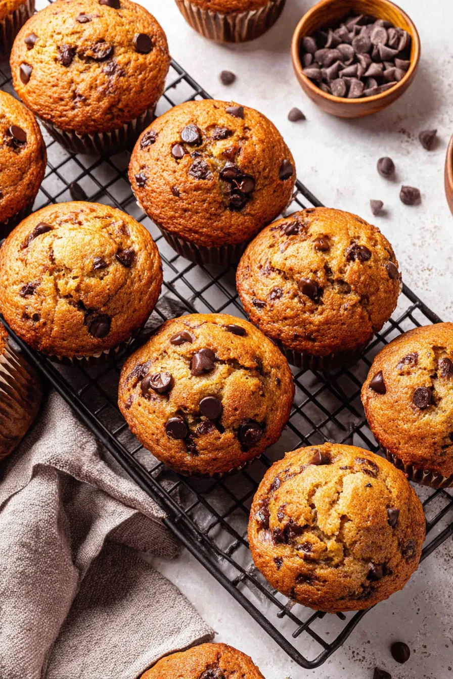 Close-up of chocolate chips on muffin top