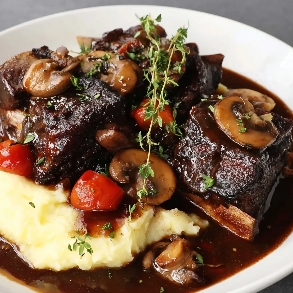 Braised Short Ribs With Rich Wine And Mushroom Sauce