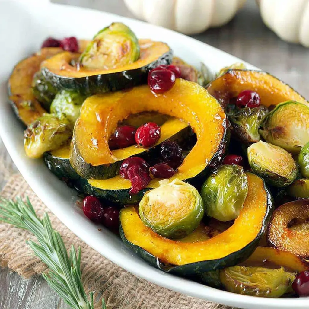 Honey Balsamic Roasted Acorn Squash and Brussels Sprouts