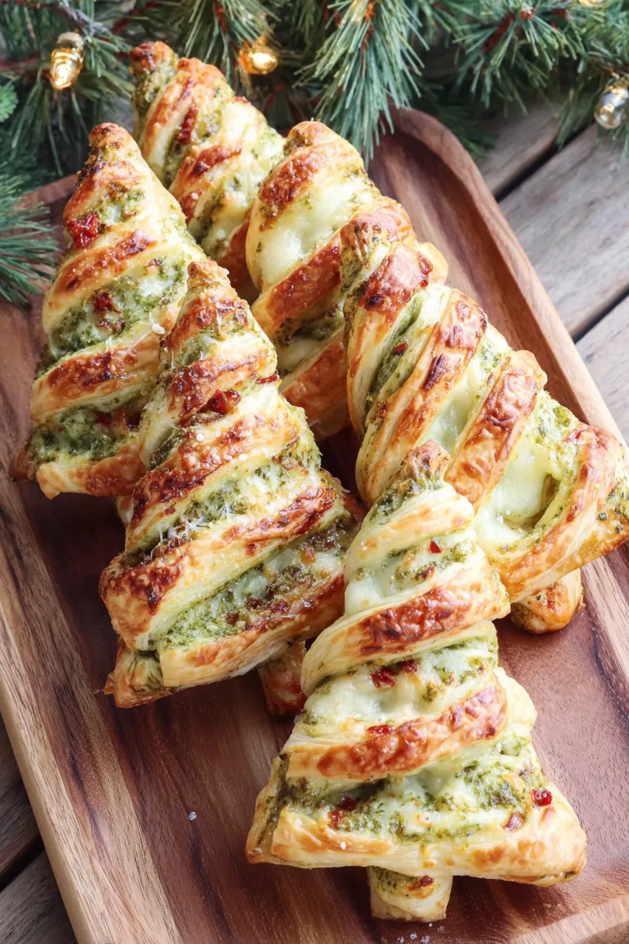Pesto Puff Pastry Trees on baking tray